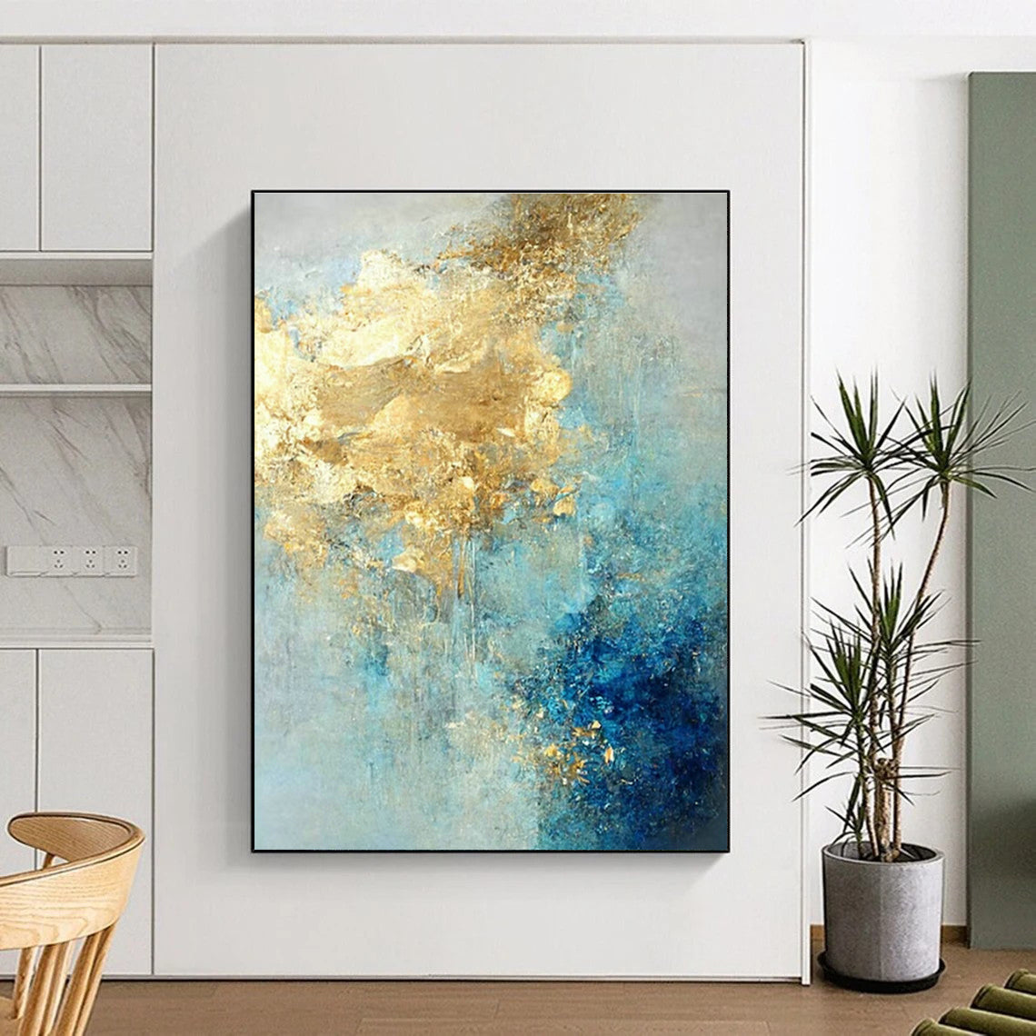 Gold - Blue Abstract Art for Luxury Beachfront Resort & Upscale Art Lounge DLZ1922
