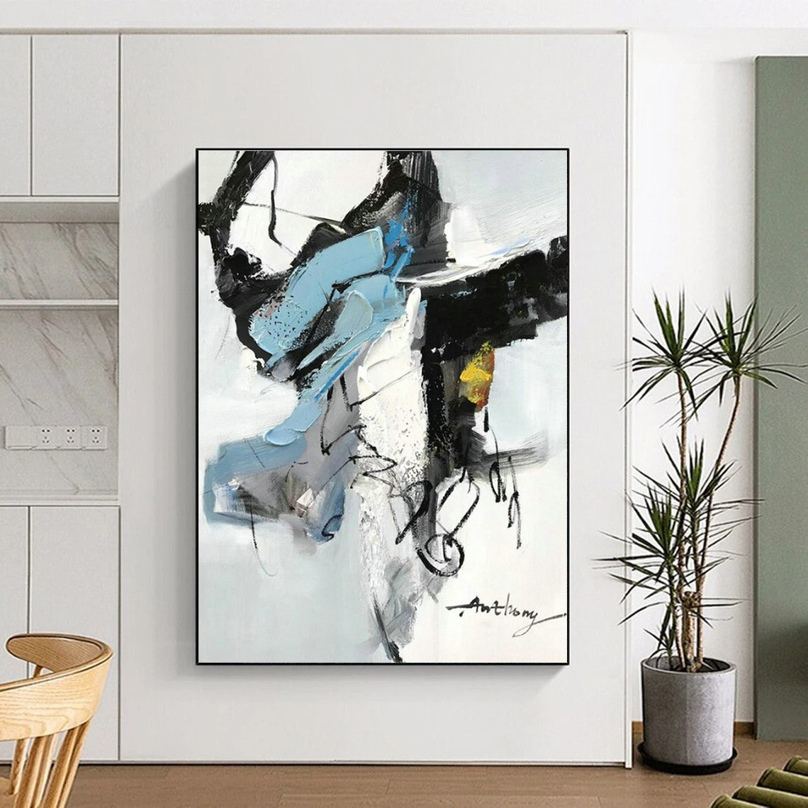 Blue - Black - Yellow Abstract Art for Fashion Boutique & Modern Restaurant DLZ1664