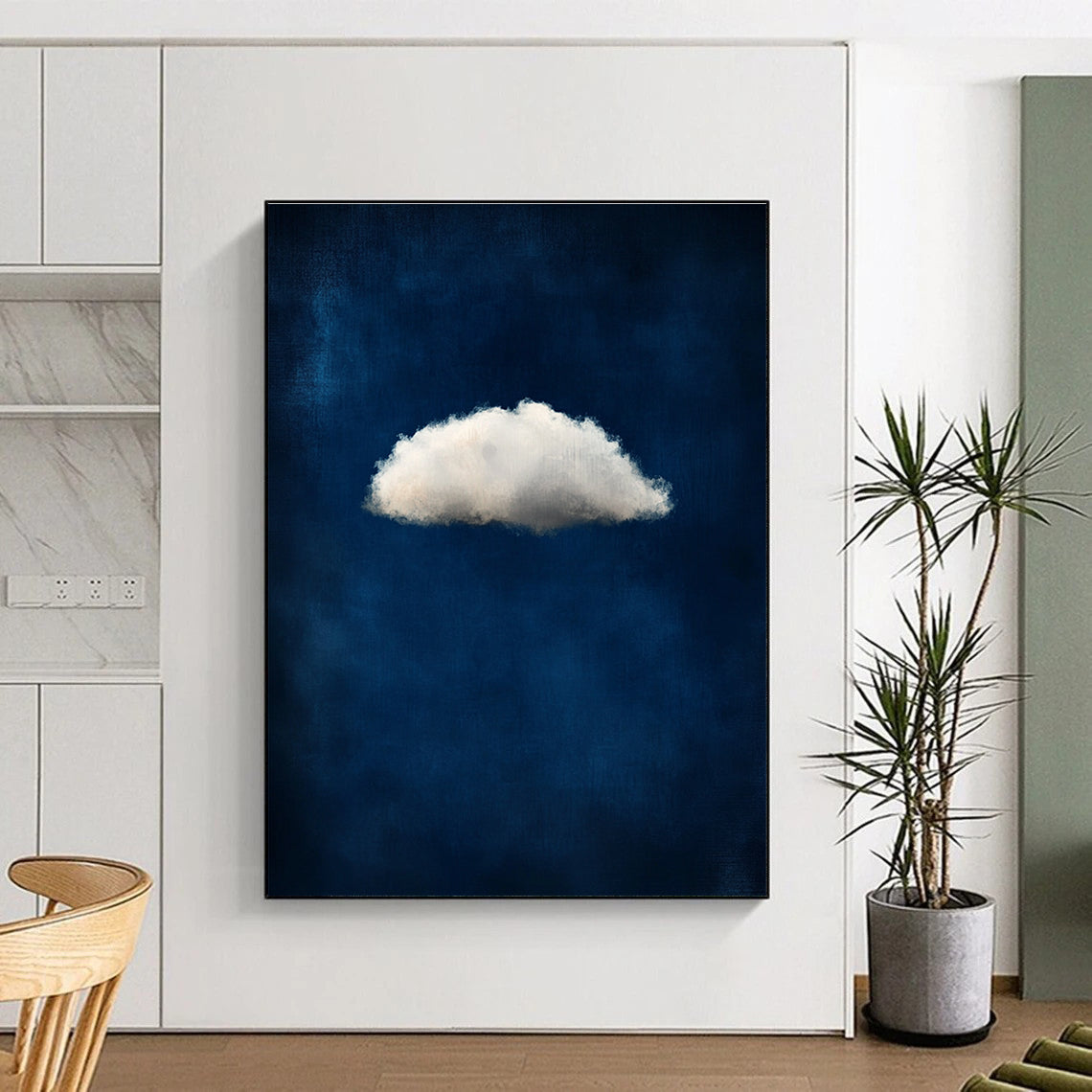 Single White Cloud on Blue 1 Art for Minimalist Nursery & Serene Home Library STSC1403