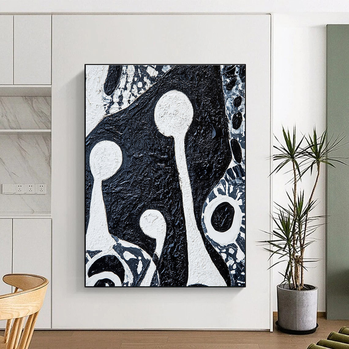 Black - and - White Abstract Forms Art for Monochrome - Themed Restaurant & Edgy Art Studio STSC937