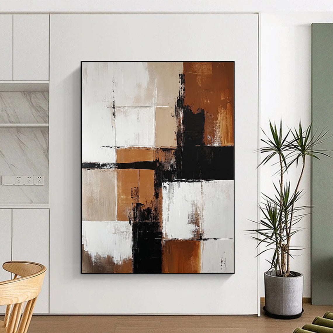 Brown and Black Geometric Abstract for Rustic - Modern Home & Art Gallery Foyer STSC415