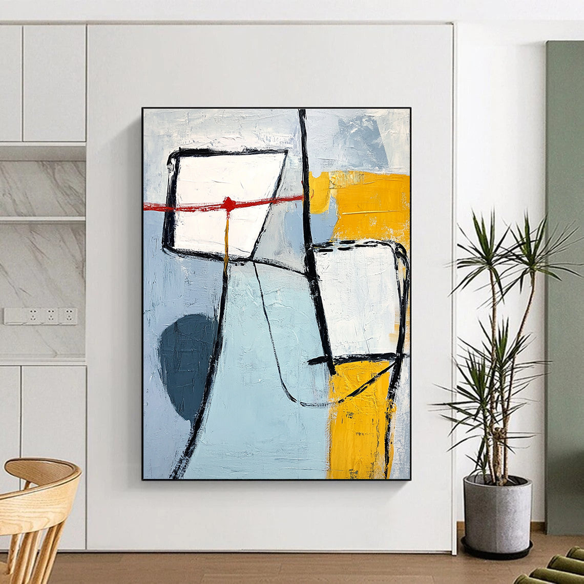 Blue and Yellow Abstract Forms for Coastal - Themed Home & Bright Office Space STSC613
