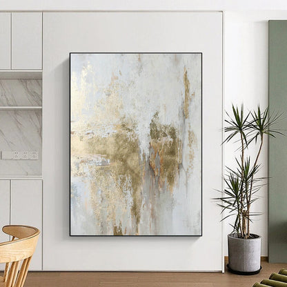 White and Gold Abstract Textured Art for Coastal Villa Bedroom & Upscale Spa Retreat DLZ1013