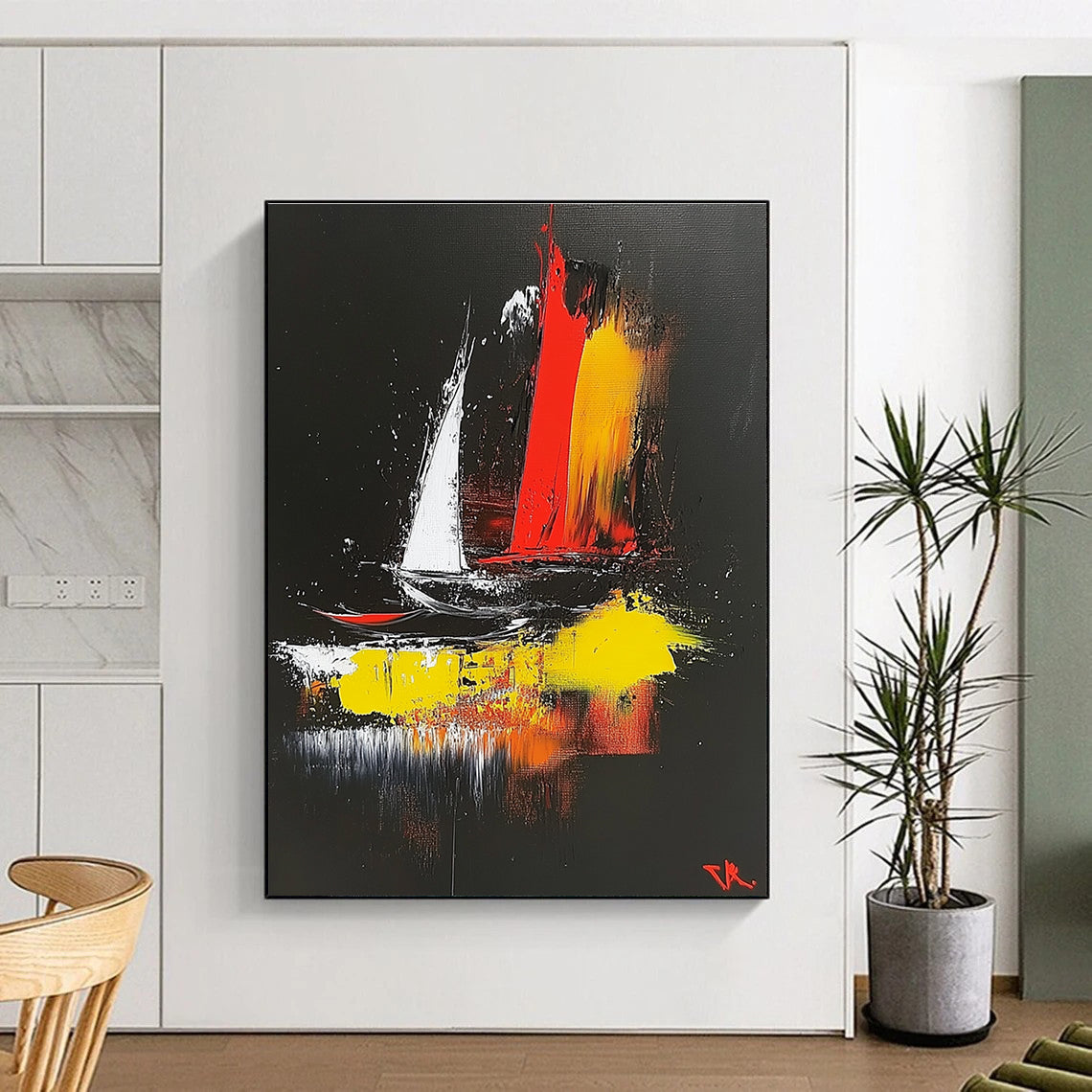 Colorful Sailboat Abstract for Nautical - Themed Restaurant & Coastal Home Living Room STSC390