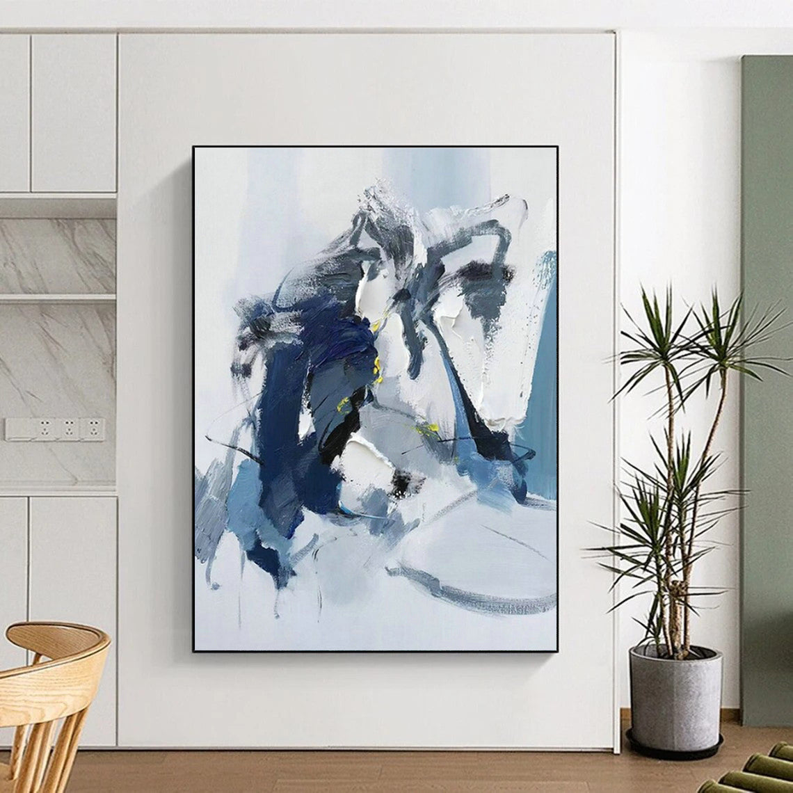 Blue - Gray - Yellow Abstract Art for Minimalist Bedroom & Creative Studio DLZ1662