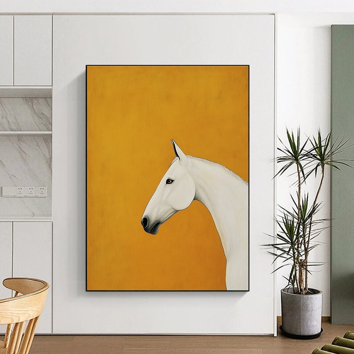 White Horse on Orange Background Art for Equestrian - Themed Home & Luxury Hotel Lobby STSC1348