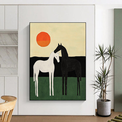 Two Horses at Sunset Art for Rustic Farmhouse Living Room & Equestrian - Themed Club STSC1329