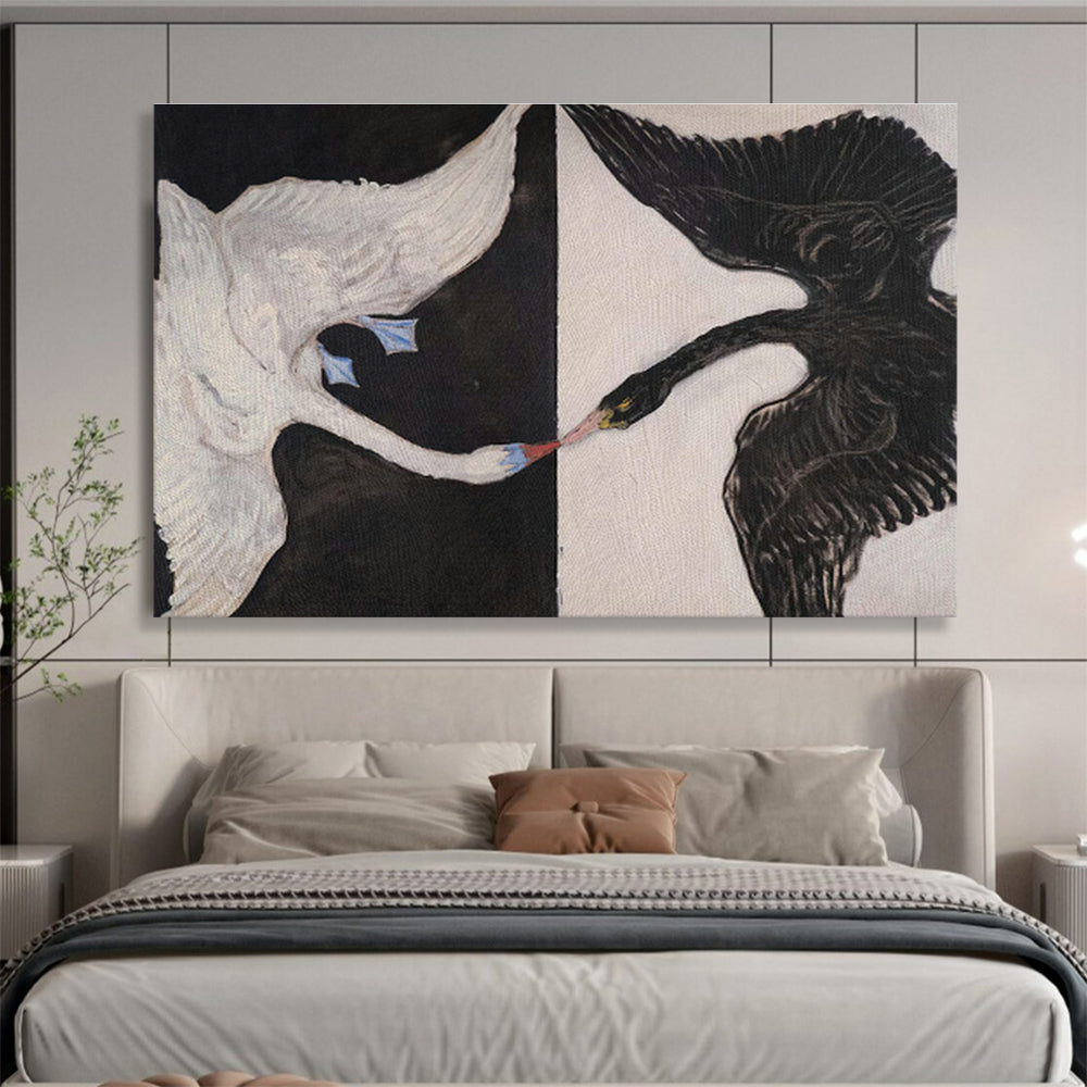 Black - White Swan Oil Painting for Symbolic Home Offices DLZ2509