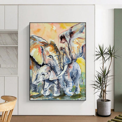 Watercolor Elephant Family Art for Wildlife Sanctuary & Family Room DLZ2346