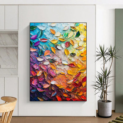 Colorful Leaf Palette Knife Art for Art Studio & Vibrant Café DLZ0736