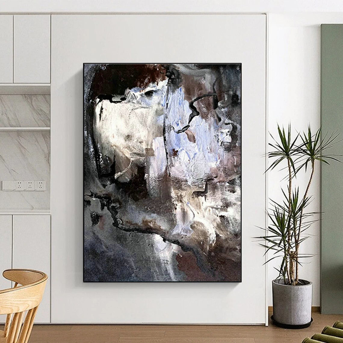 Gray - Brown Abstract Art for Industrial - Style Loft Bedroom Walls DLZ0048