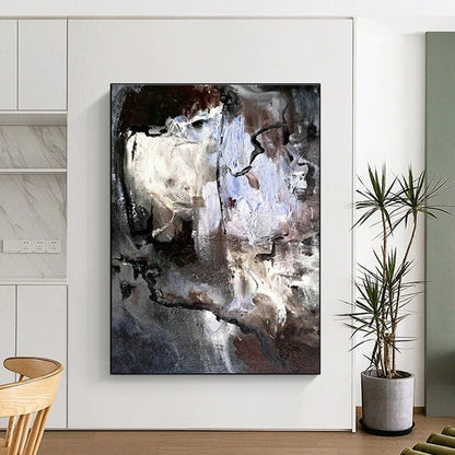 Gray - Brown Abstract Art for Industrial - Style Loft Bedroom Walls DLZ0048