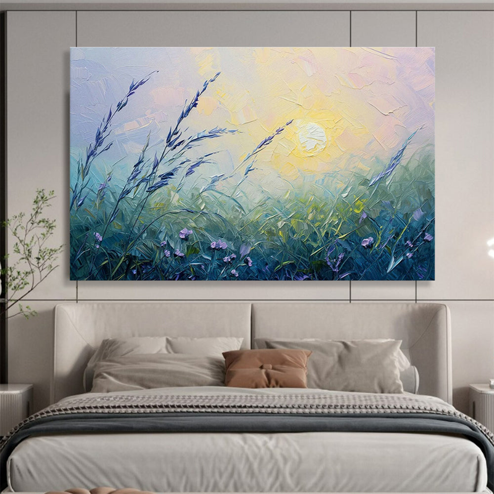 Meadow Sunrise Oil Painting for Countryside Bed & Breakfast Guest Rooms DLZ3146
