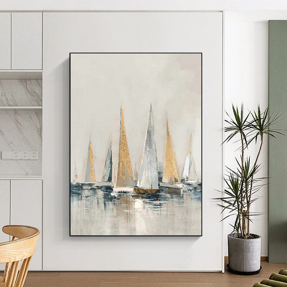 Gold - Accented Sailboat Art for Nautical Club Lounge & Coastal Hotel Lobby DLZ1423