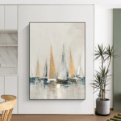 Gold - Accented Sailboat Art for Nautical Club Lounge & Coastal Hotel Lobby DLZ1423
