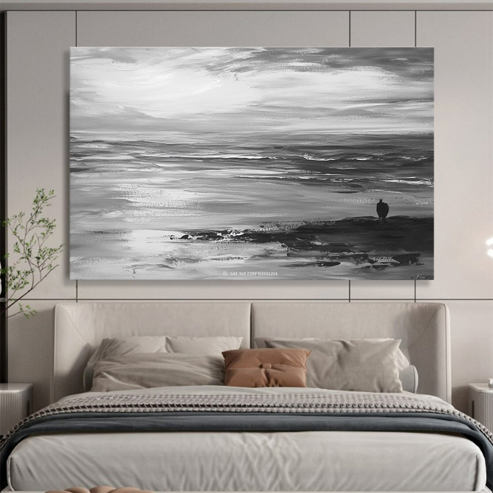 Solitary Figure by the Sea Art for Beach House & Meditation Space SC015