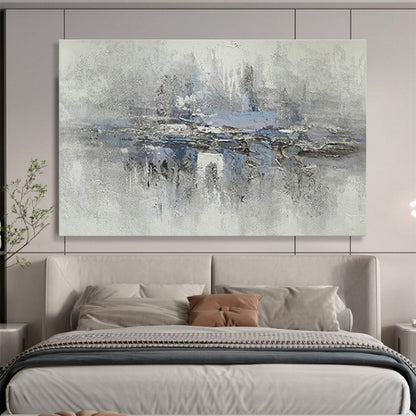 Grey - Blue Lakeside Landscape Art for Serene Living Room DLZ2733