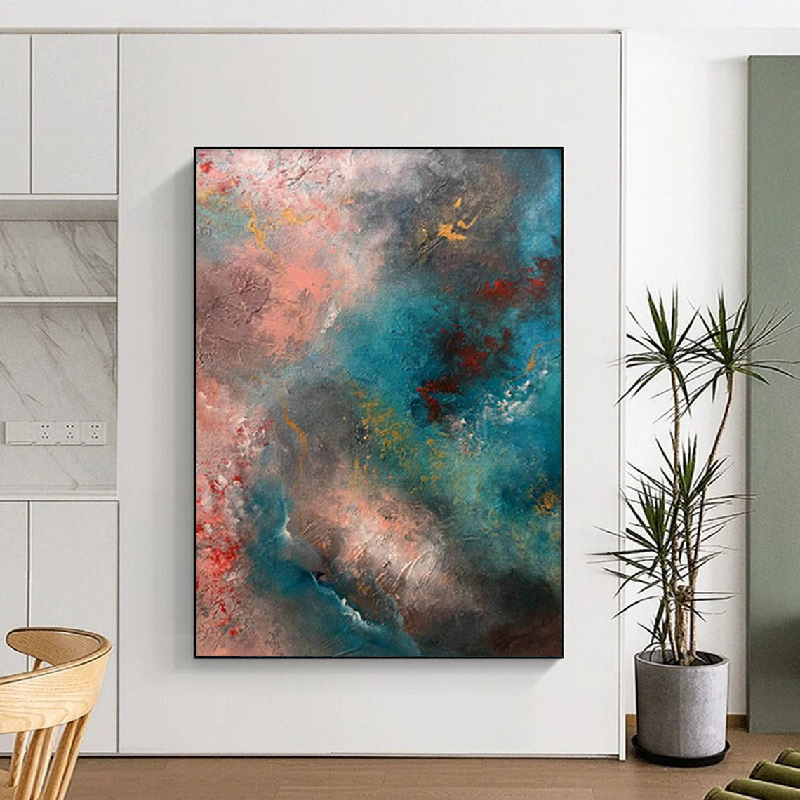 Pink - Blue Abstract Art for Coastal Home Living Room Corners DLZ0053