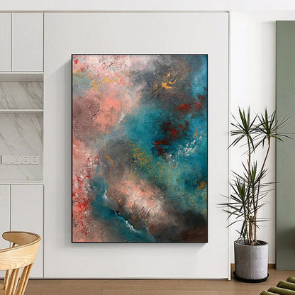 Pink - Blue Abstract Art for Coastal Home Living Room Corners DLZ0053