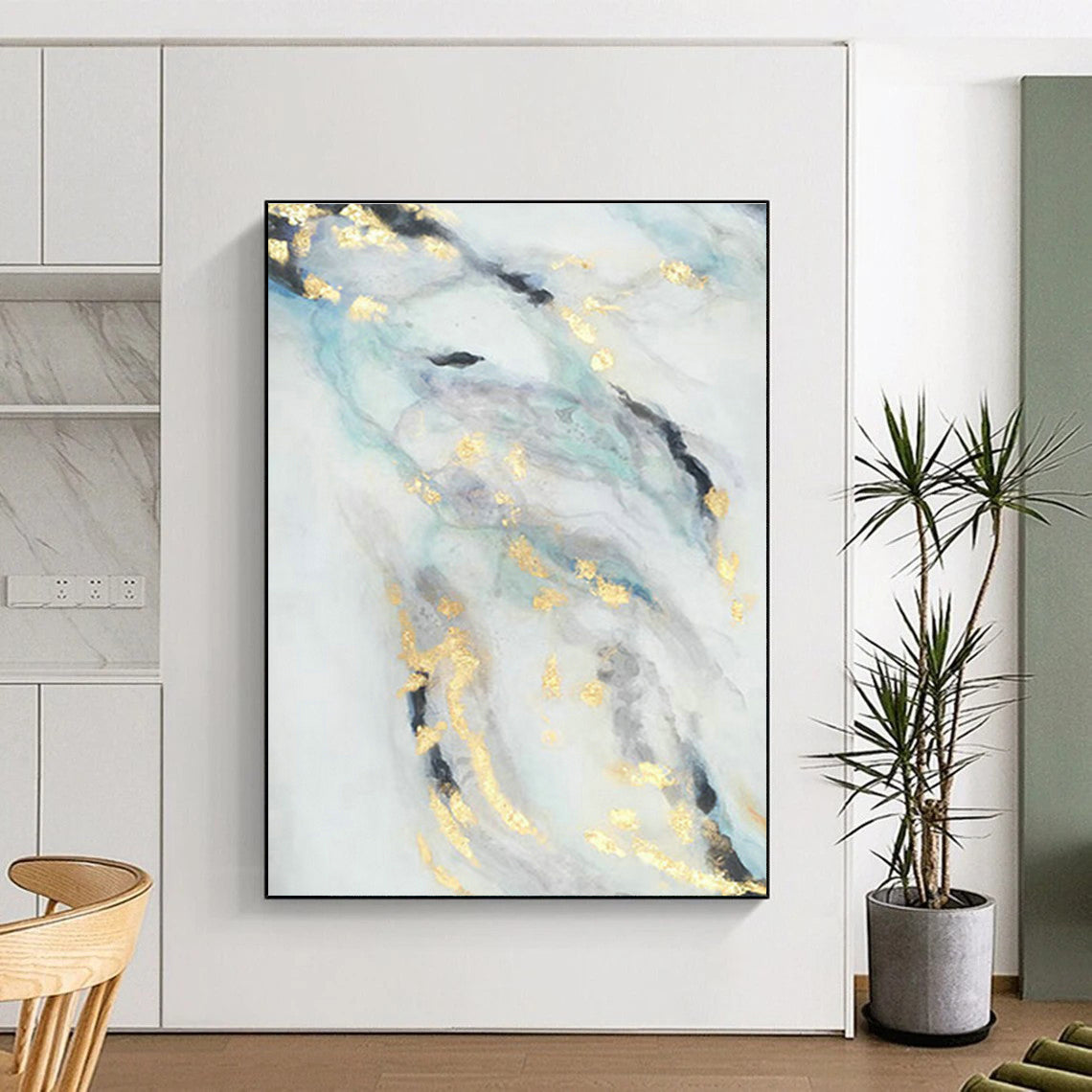 Blue - Gold Ink - Style Abstract Art for Asian - Fusion Restaurant & Zen - Inspired Home DLZ0666