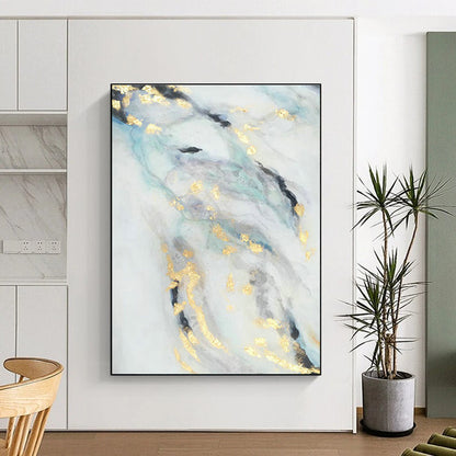Blue - Gold Ink - Style Abstract Art for Asian - Fusion Restaurant & Zen - Inspired Home DLZ0666