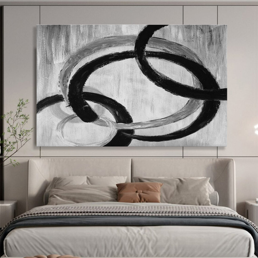 Black - White Circular Abstract Art for Minimalist Living Room Walls DLZ2559