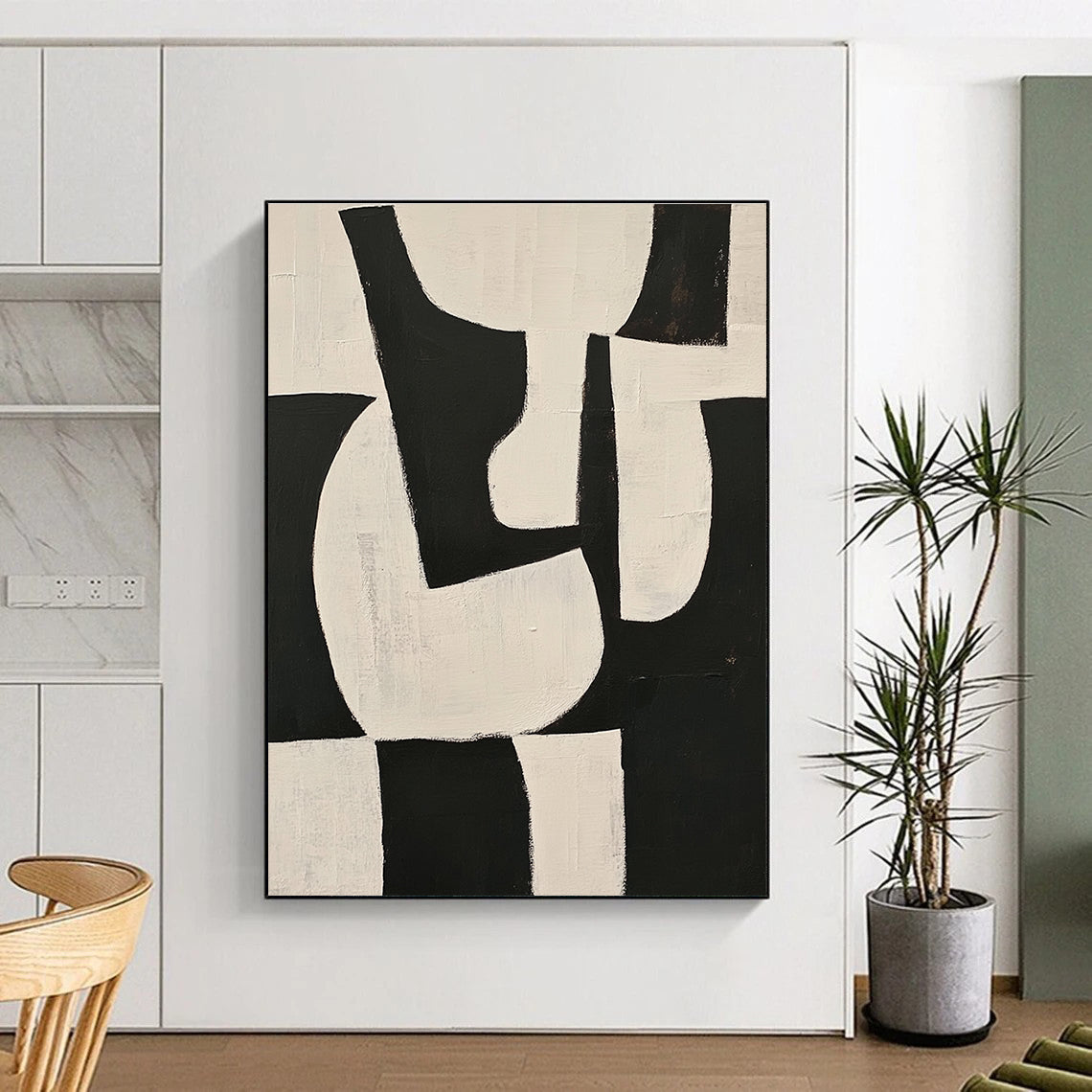 Small Black and White Geometric Abstract for Compact Study & Gallery - Style Hallway STSC329
