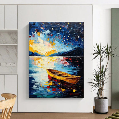 Starry Night Boat on Lake for Romantic Bedroom & Art Gallery Exhibition STSC877