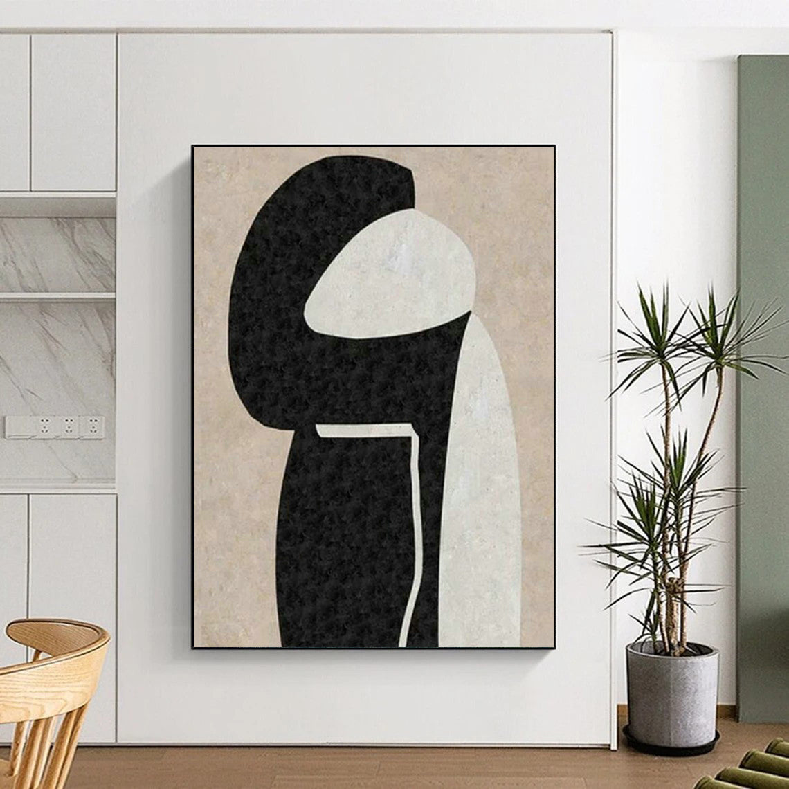 Beige - Black Abstract Figure Art for Chic Boutique & Minimalist Home Bedroom DLZ2039