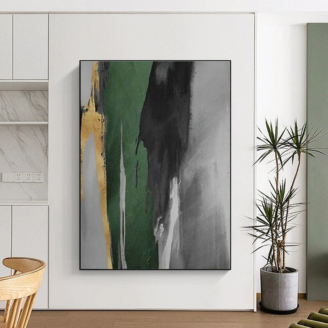 Gold - Green Ink Abstract for Modern Asian - Inspired Home & Art - Centric Corporate Lobby DLZ0939