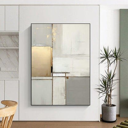 Gray - White - Gold Blocks Abstract Art for Office & Luxury Home DLZ0586