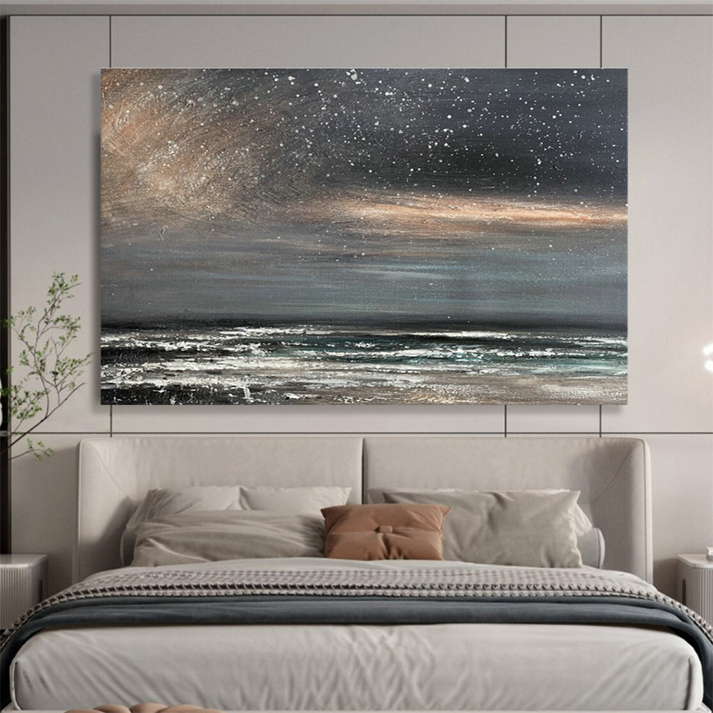 Starry Night Sea View Oil Painting for Eclectic Home Studies DLZ2489