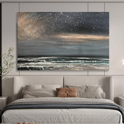 Starry Night Sea View Oil Painting for Eclectic Home Studies DLZ2489
