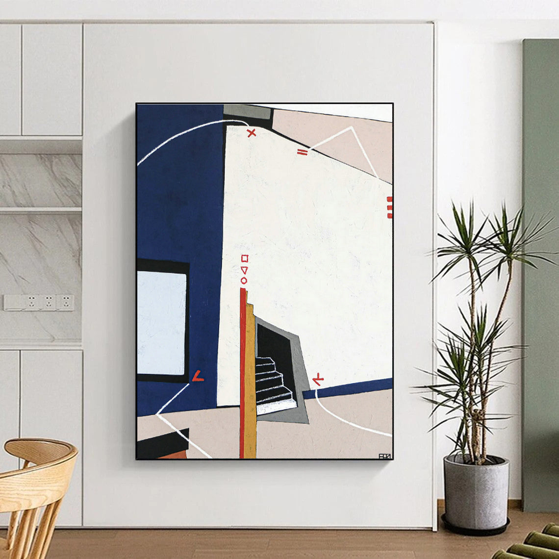 Blue - White - Red Geometric Abstract Art for Architectural Firm & Home Library DLZ1113