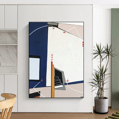 Blue - White - Red Geometric Abstract Art for Architectural Firm & Home Library DLZ1113