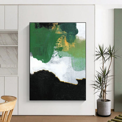 Green - Gold - White Block Abstract Art for Modern Living Room & Art - Centric Café DLZ1229