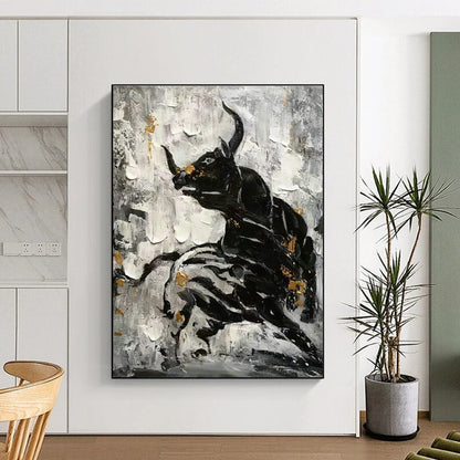 Black - Gold Bull Oil Painting for Living Room & Office DLZ0527