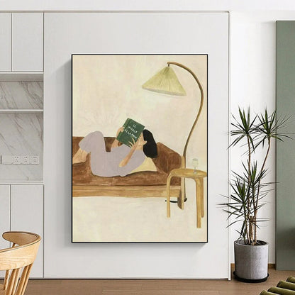 Cozy Reading Moment Art for Bohemian Living Room & Bookstore Café DLZ0910