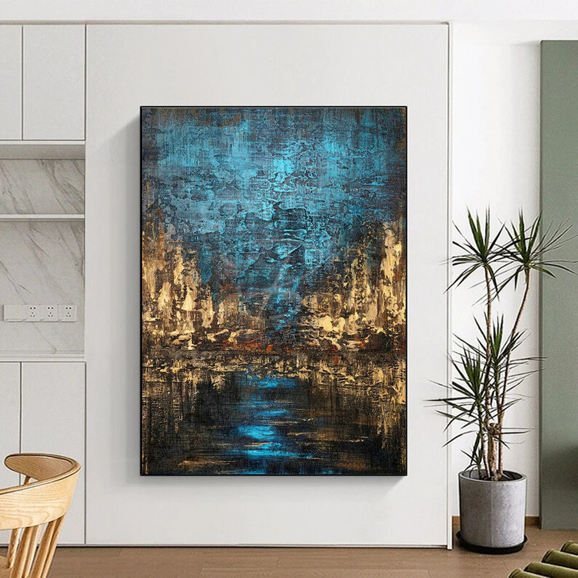Blue and Brown Urban Nightscape Art for Industrial - Chic Loft & City - Themed Bar DLZ0744