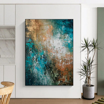 Blue - Green - Gold Abstract Art for Tropical Villa Outdoor Lounge Areas DLZ0018