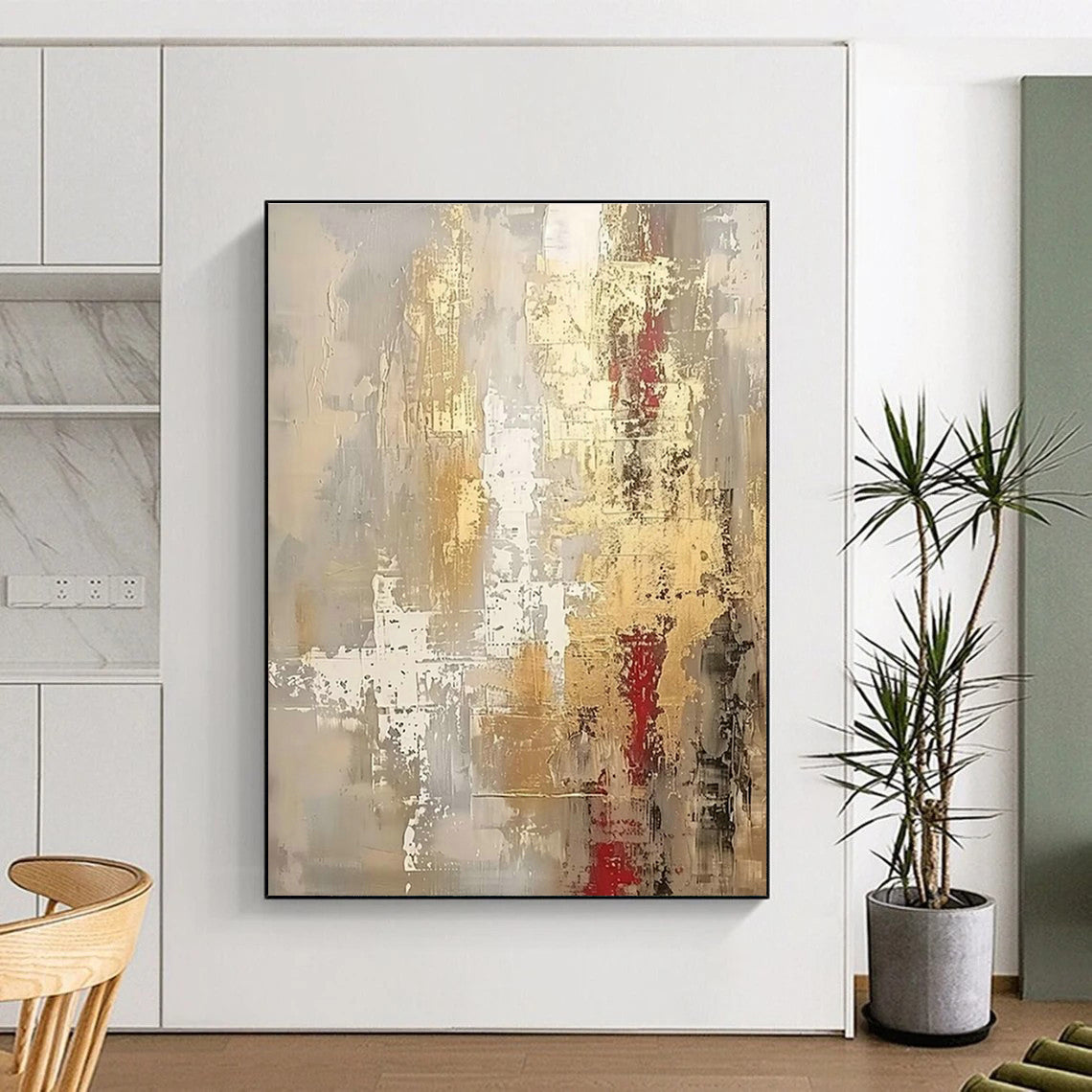 Gray - Gold - Red Abstract Art for Industrial Luxury Hotel & Modern Art Institute DLZ1919