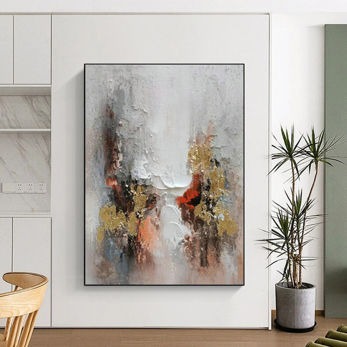 Colorful Gold - Accented Abstract Art for Luxury Hotel Suite & Home Dining Room DLZ1175