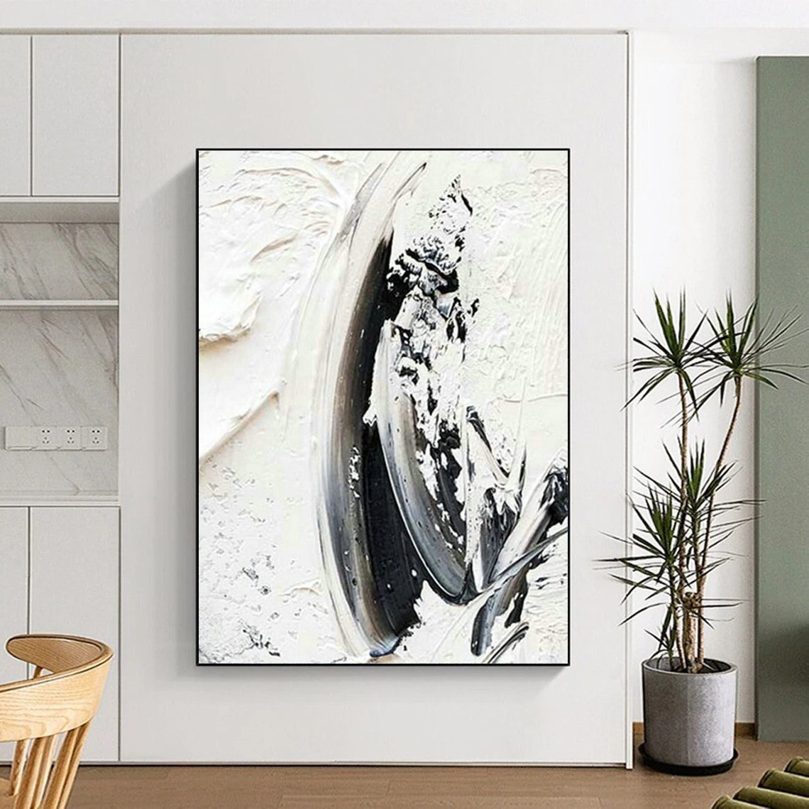 Black - White Textured Abstract Art for Minimalist Living Room & Modern Art Gallery DLZ1570