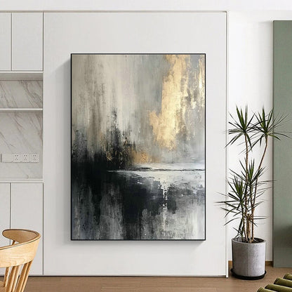 Gray - Gold Ink - Style Landscape Abstract Art for Urban Art Studio & Cultural Heritage Center DLZ1915