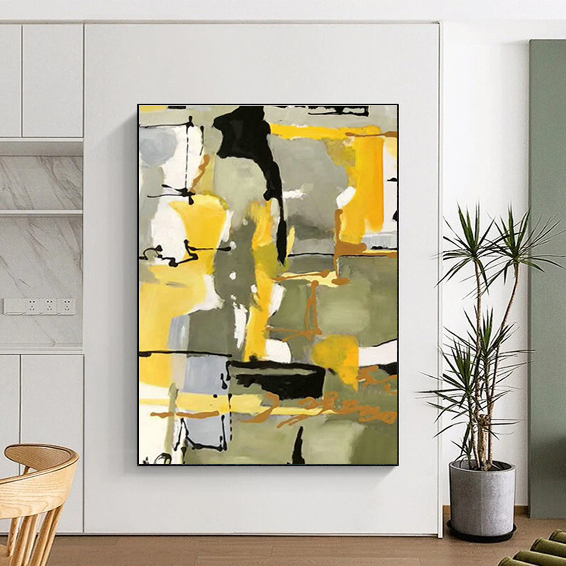Yellow - Grey Line Abstract Art for Living Room & Studio DLZ0533