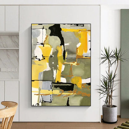 Yellow - Grey Line Abstract Art for Living Room & Studio DLZ0533