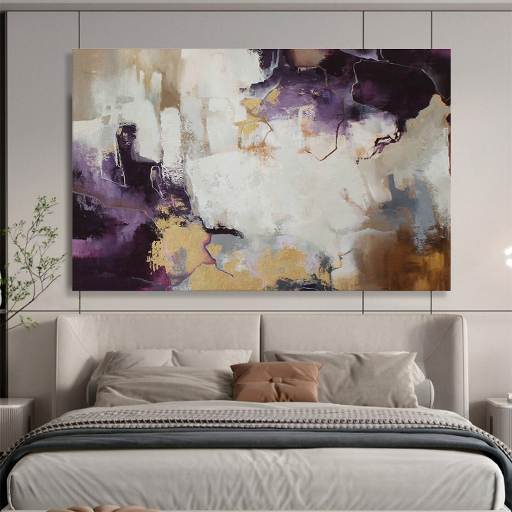 Purple - Gold Abstract Art for Upscale Boutique Bedrooms DLZ2515