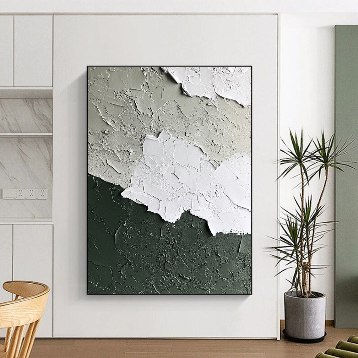 Textured Green - Gray Wall Art for Industrial - Style Café & Interior Design Studio STSC132