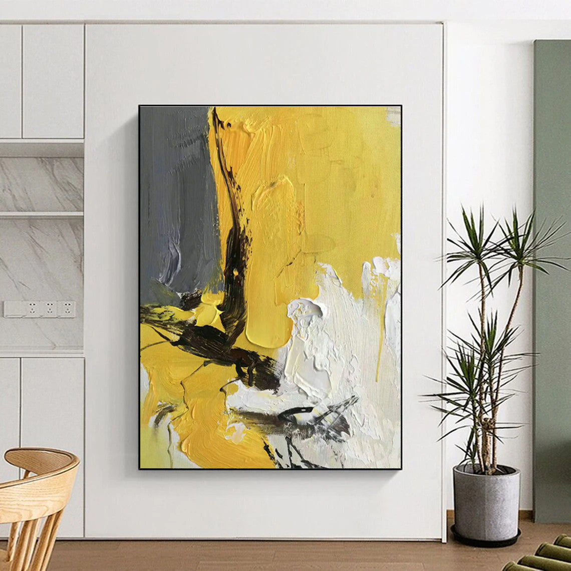 Yellow - Grey - Black - White Abstract Art for Living Room & Bedroom DLZ0471