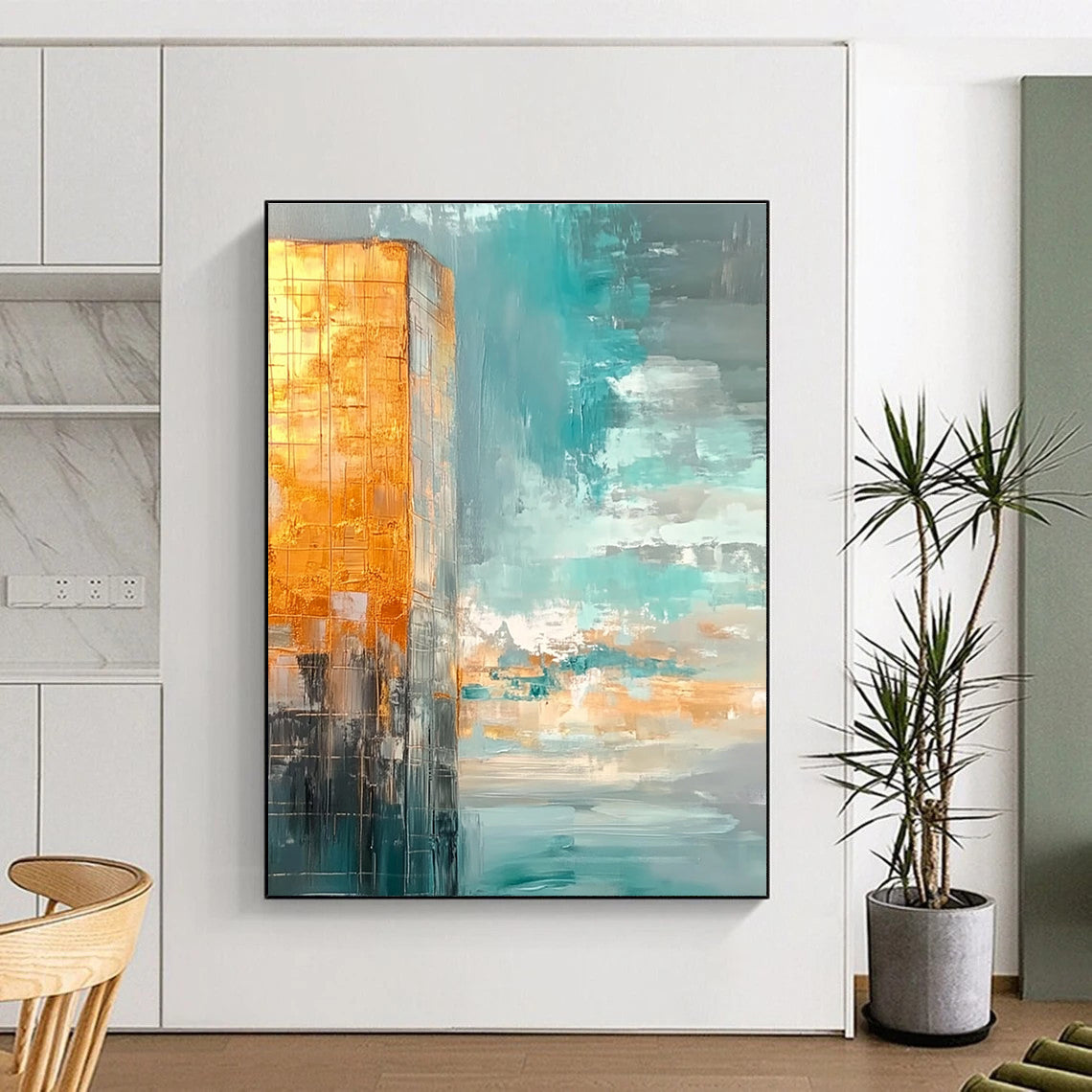 Golden - Blue Urban Abstract Art for City Apartment & Office Reception STSC090